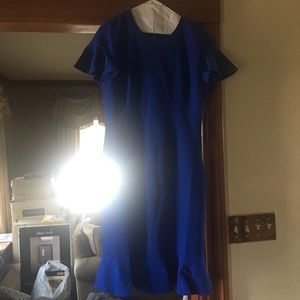 Maggy London Blue Ruffle Sleeve & Hem Dress
